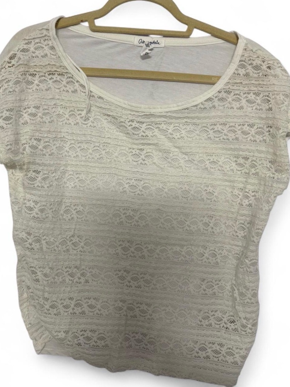 Aeropostale Cream Lace Short Sleeve Scoop Neck Top